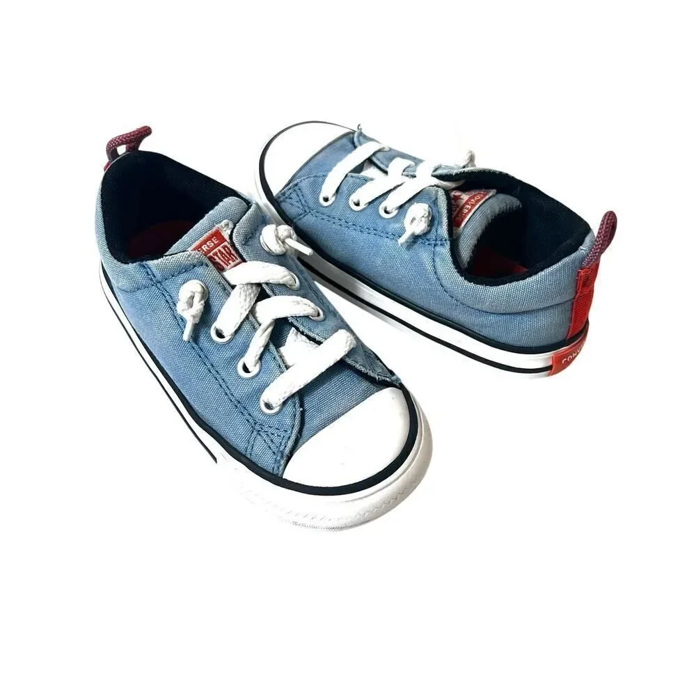 Converse All Star Kids Infant 7 Light Blue Canvas Sneakers Shoes Slip On Low Top